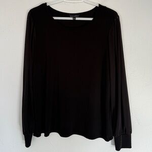 Black Long Sleeve (see through) Top with studded rhinestone detail